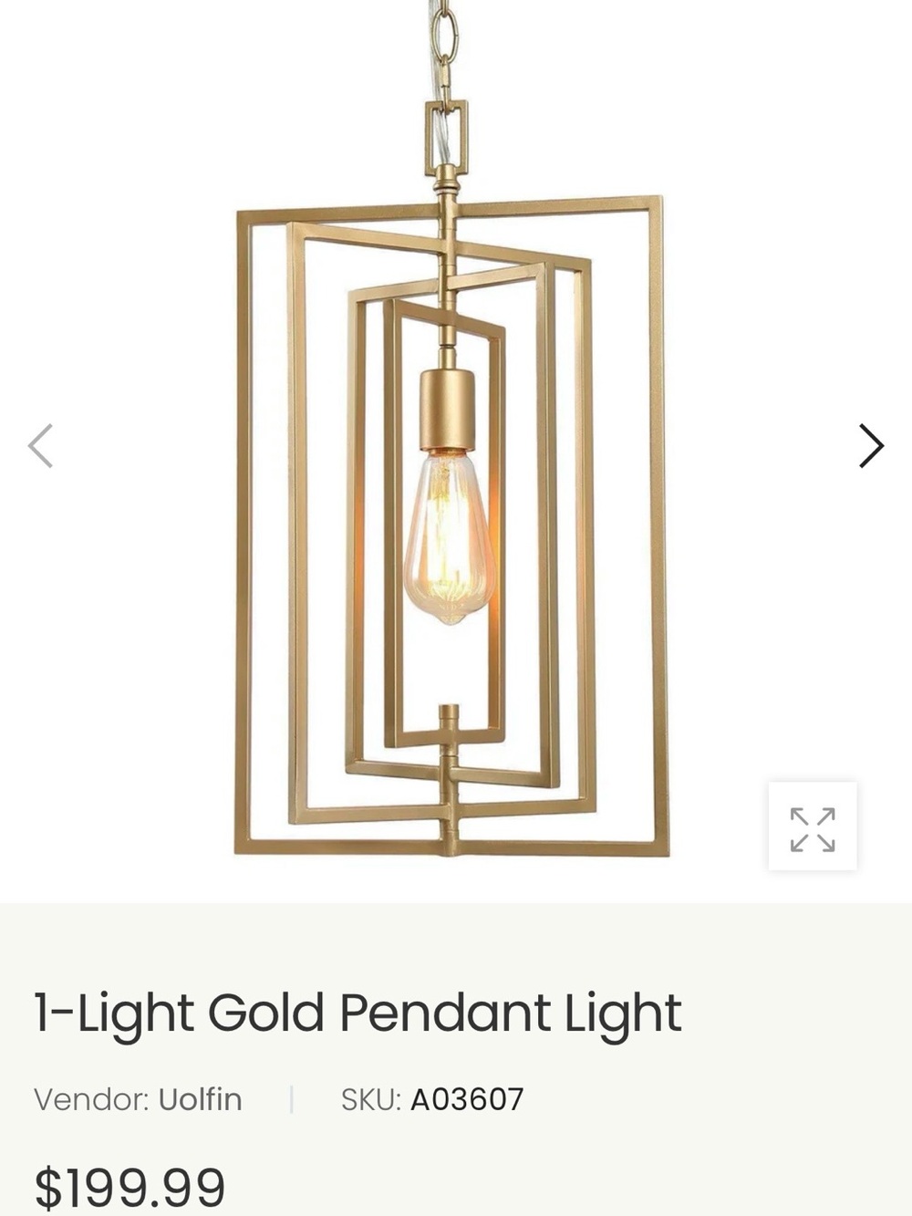 New Matte Gold Geometric 1-Light Pendant chandelier Light fixture